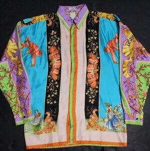 Mens 90s 1993 Gianni Versace Naples Silk Shirt South Beach Miami Collection 48 M